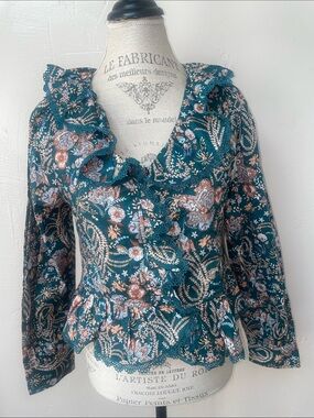 NWT Floral Ruffle Peplum Jacket in Teal